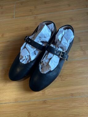Madewell Greta Hera Grommet Black Leather Mary Jane Flats with Buckle